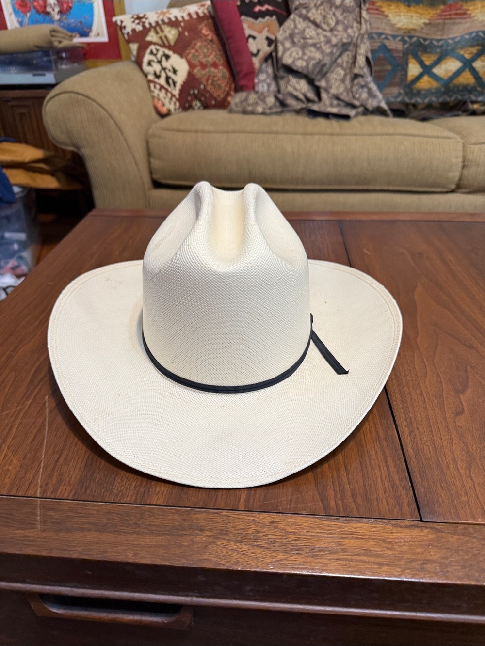 Stetson Cowboy Hat with Black Band 7x genuine shantung straw 7 1/8